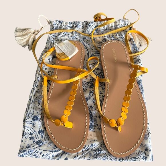 💛 PILCRO x ANTHROPOLOGIE TIE UP THONG SANDALS YELLOW LEATHER SIZE 8 NWT - Picture 3 of 5